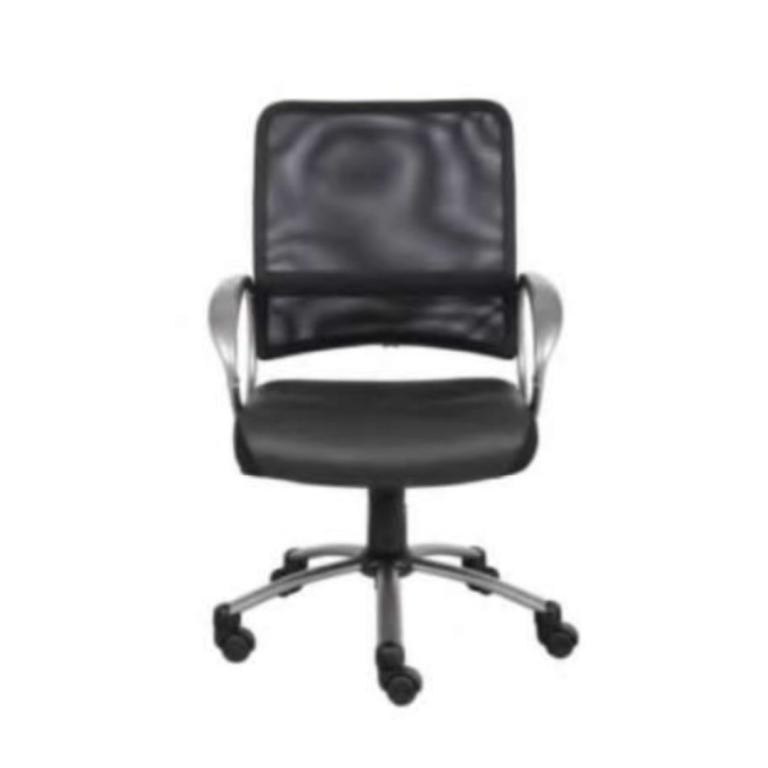 BOSS Mesh Office Chair with Black LeatherPlus Seat for ergonomic comfort.