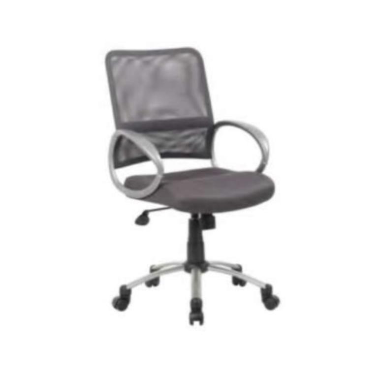 Ergonomic mesh office chair with upholstered seat and armrests for comfort.
