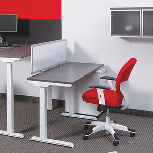 Modern L-shaped electric desk with adjustable height in 7 finishes for ergonomic workspace.