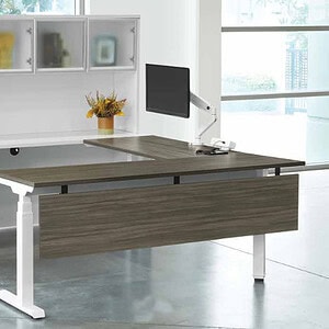 Electric U Desk with adjustable height, available in 7 finishes for ergonomic office comfort.