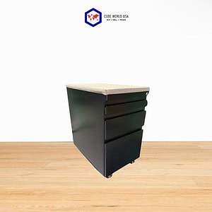 Haworth black refurbished mobile BBF pedestal with beige top, ideal for office storage and organizat.
