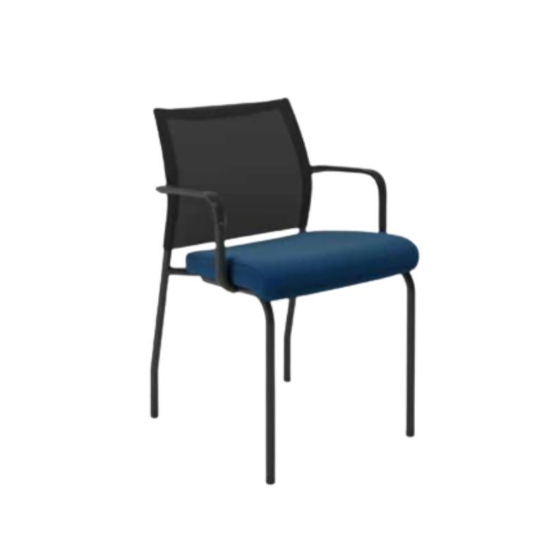 Modern Voli guest chair with black frame and blue cushioned seat for versatile seating.