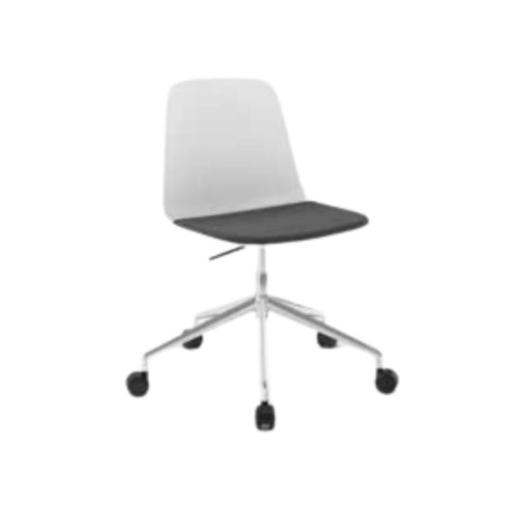 Upholstered office chair with five-star base for comfort and support. Perfect for workspace or home.