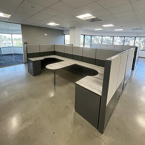 Ethospace team workstation with 6x5 configuration, bullet shape, 54-inch height, modern office furni.