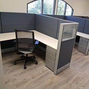 Ethospace 6x6x54 Charcoal and Silver cubicles for office spaces.