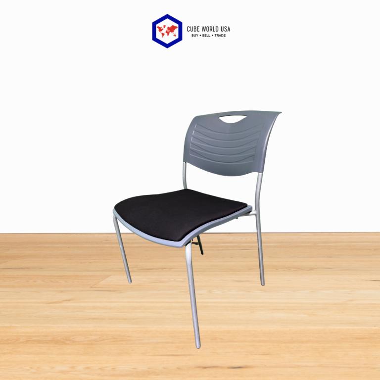 Allseating grey back and black seat stacker chair for versatile office or conference room use.