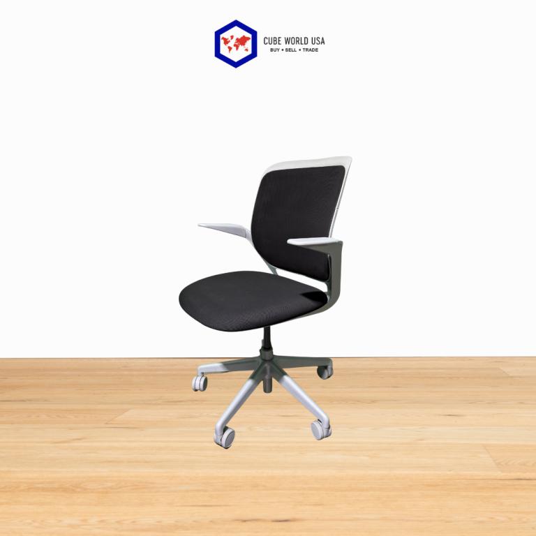 Office chair with ergonomic design, silver and black finish, ideal for modern workspaces.
