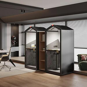 Modern acoustical single pod for private work or study in office environments.