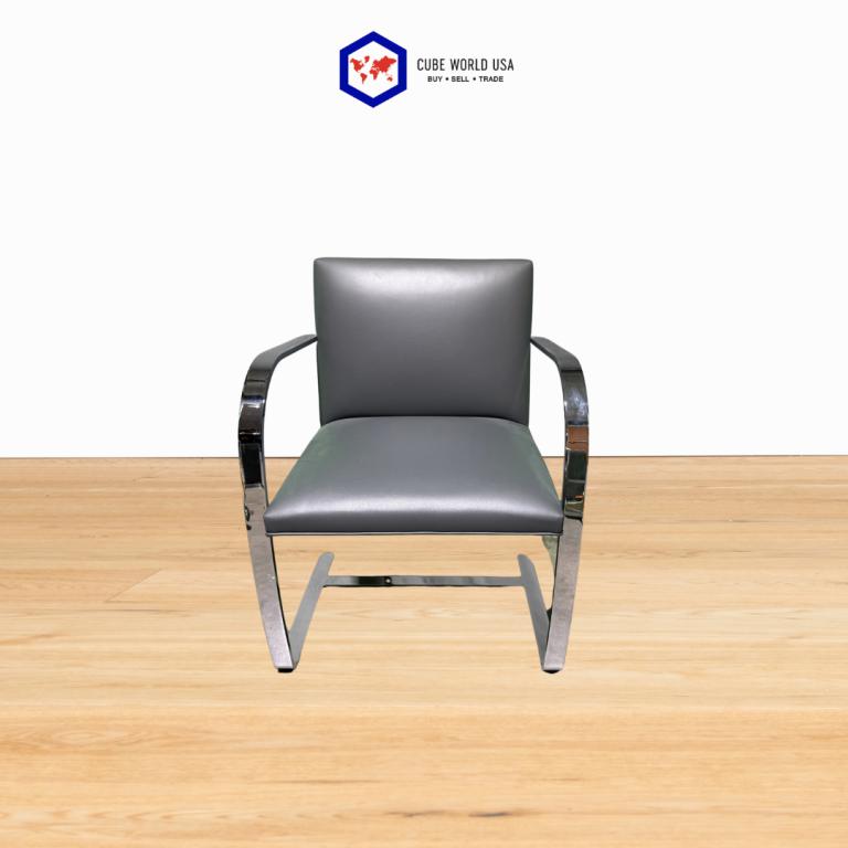 Knoll Studio Grey Leather Chrome Sled Base