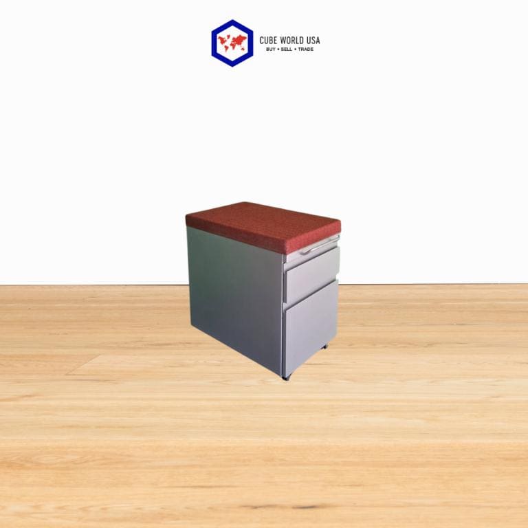 Office storage stool with cushion for Herman Miller furniture. Compact, functional, and comfortable.