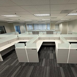 Modern Haworth Compose 8x8x54 glass office cubicles for workspace organization.