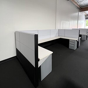 Herman Miller Ethospace black and white 6x6x54 cubicle workstation for office spaces.
