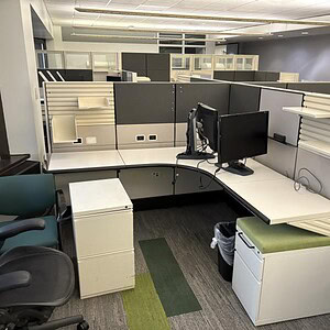 Modern Ethospace 6x6x54 office cubicles in charcoal and grey for flexible workspace solutions.