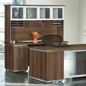 CEO desk with bowfront design, 6ft length, in four elegant finishes for professional office spaces.