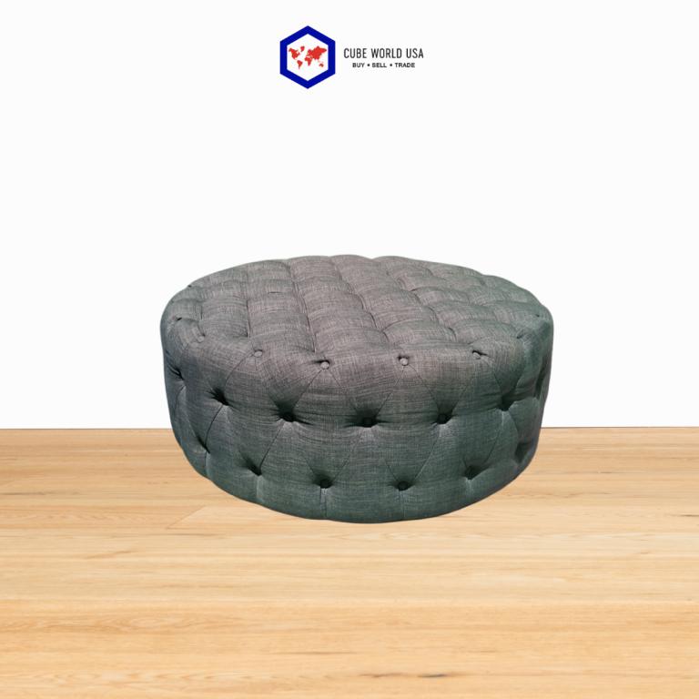OFS Tufted Round Ottoman in Charcoal Fabric