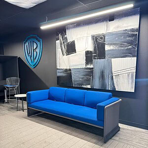 Modern blue lounge sofa in Coalesse Lagunitas space at Cube World USA.