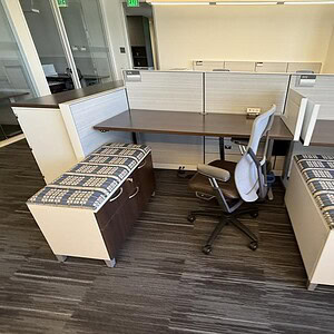 Modern office workstation with Allsteel Terrace HAT 6x30 or 6x5 desks and seating.