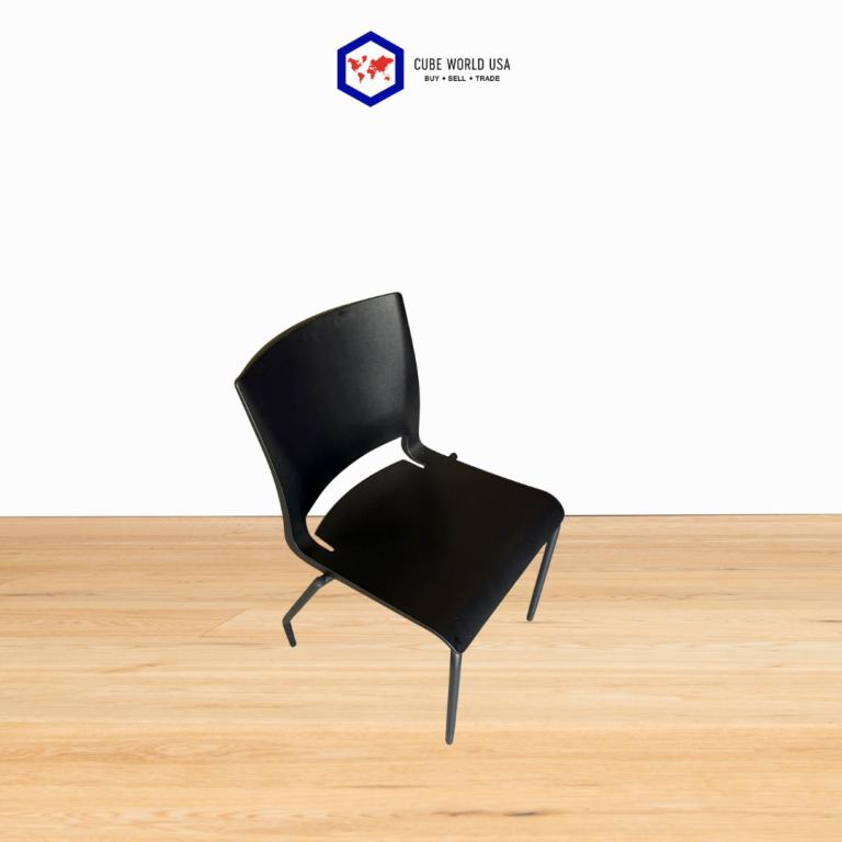 Modern black stacking breakroom chair for office or cafeteria settings.