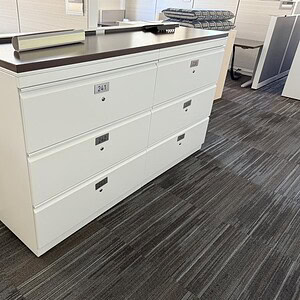 Allsteel 3 Drawer 6ft White Lateral File Cabinet with Top for Office Storage.