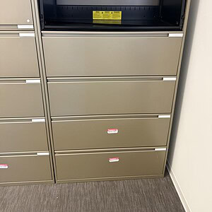 OFS Pewter 36W x 18D 5-drawer lateral filing cabinet for office storage. Durable metal construction,.