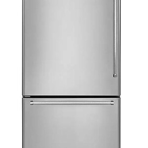 Refrigerator with sleek stainless steel finish, energy-efficient design, and spacious storage.