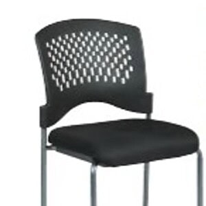 Ventilated black stack chair with titanium frame, ideal for modern office or conference spaces. Dura.
