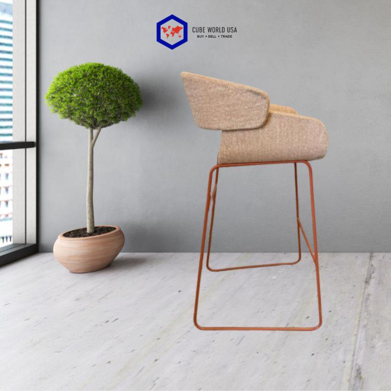 Blue Dot Racer sunburst seat with peach frame on modern chair.