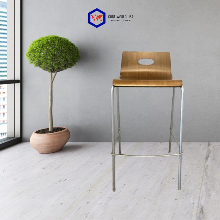 We Work medium walnut veneer stool