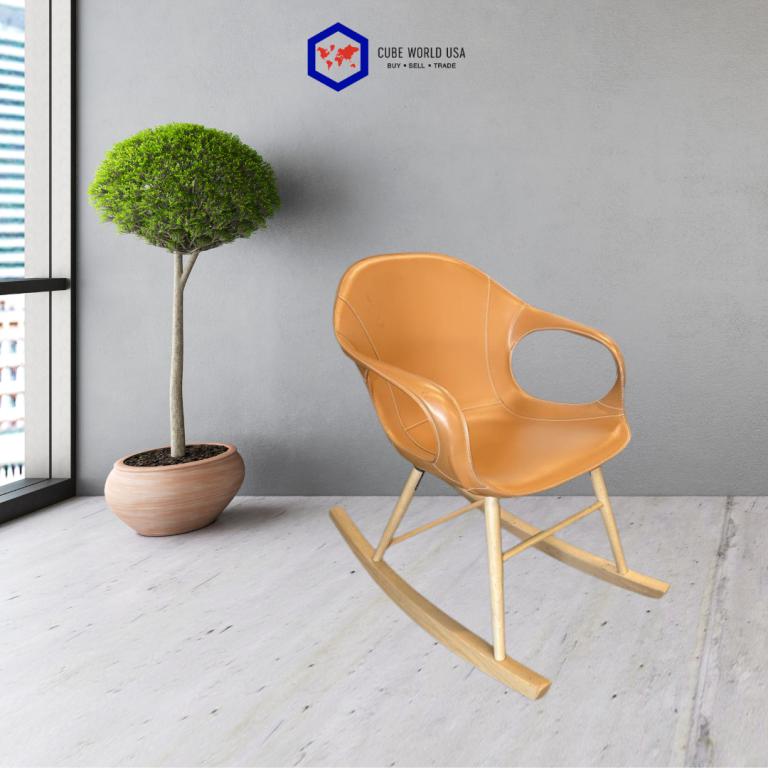 OFS Leather Rocking  White Oak Lounge Chair