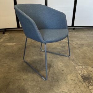 Poppin Pitch blue sled chair metal base