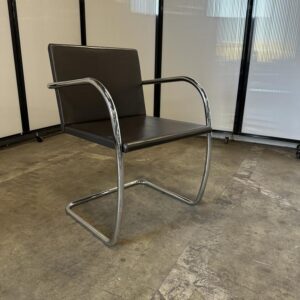 Knoll Moment Brown Leather Chrome Sled Base