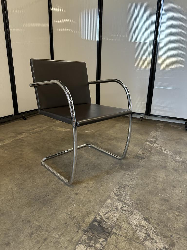 Knoll Moment Brown Leather Chrome Sled Base
