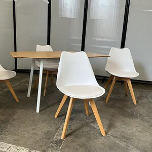 White Eames Inspired Maple Leg Chairs