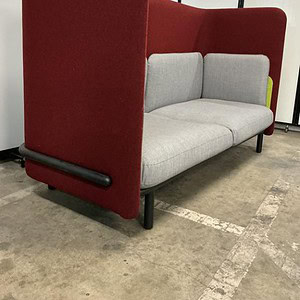 Burgundy and grey open area sofa with high back and modern design, perfect for commercial or lounge.
