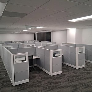 Modern Ethospace 6x6 HAT desks in a spacious office environment.