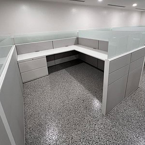 Modern Haworth Compose 8x6x54 glass office cubicle for workspace privacy and organization.