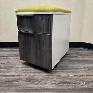 Mobile Ped with Driftwood & White Green Cushion Top for Office or Waiting Area.