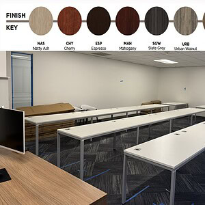 Modern 4'-6' wide benching stations with 24"-30" depth in various finishes.