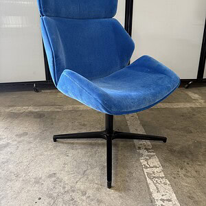 Blue velvet high back swivel office chair for executive comfort.