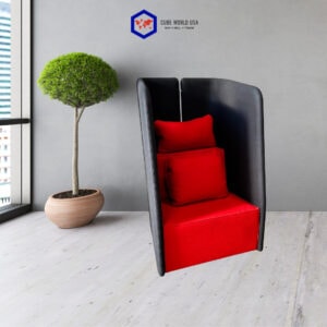 Back chair with black exterior and red cushions, ideal for modern office or lounge spaces.
