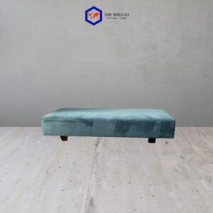 Teal upholstered bench ottoman measuring 74"Wx39"Dx15"T for stylish seating.