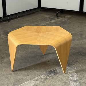 Shaped maple occasional table by Artek Ilmari, made in Finland, 27" wide and 15.5" tall.