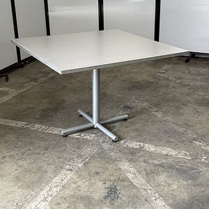OFS 42-inch light grey square breakroom table, ideal for office breakrooms and communal spaces. Dura.
