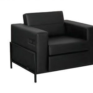 Arctic Black leather plush club chair with built-in USB and USB-C charging ports, modern design, per.