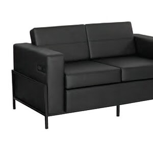 Arctic Black leather love seat with USB & USB-C ports, modern plush design, perfect for stylish livi.