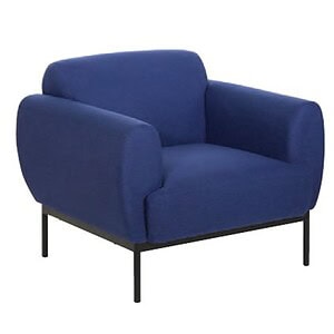 OFS Delta blue lounge club chair with black metal legs, perfect for modern living spaces.