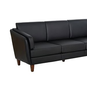 Black Leather Sofa with Medium Oak Legs, modern and stylish for living room decor.