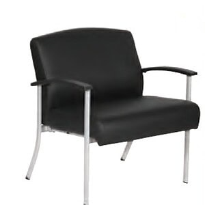 Black guest chair with metal frame, ideal for healthcare settings, featuring Silver Ion technology f.
