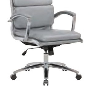 High back leather office chair with chrome base and padded armrests in grey, black, or white. Perfec.