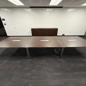 Espresso conference table measuring 190x63 inches with sturdy steel legs, ideal for professional mee.